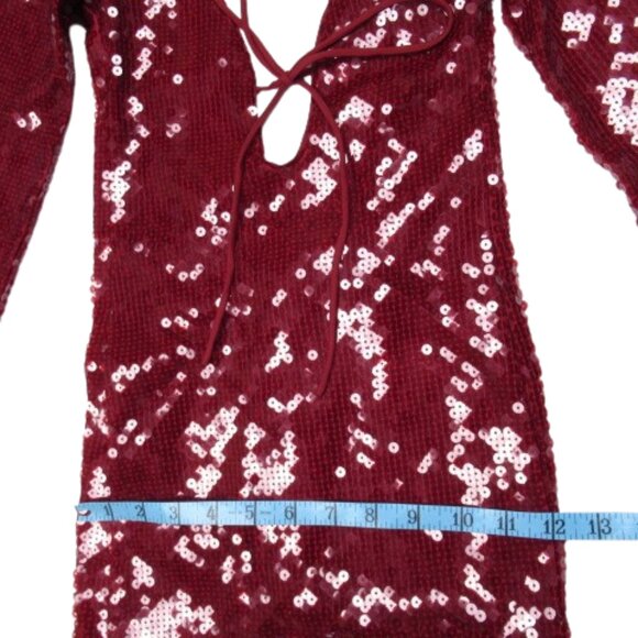 Anthropologie Bardot Verona Long Sleeve Sequin Slim Midi Dress Wine Size 2 - Picture 7 of 12